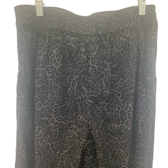 INC Wide Leg Pants 6 Black Leopard Womens High Rise Palazzo Linen Blend Pull On - Picture 6 of 8